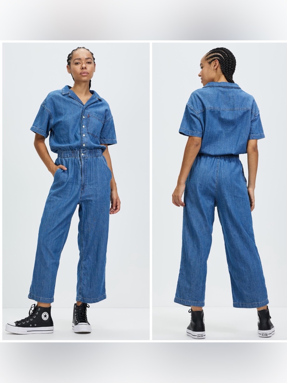Levi's Women's Cinched Jumpsuit Denim Coverall Short Sleeve Play Day Sz XL